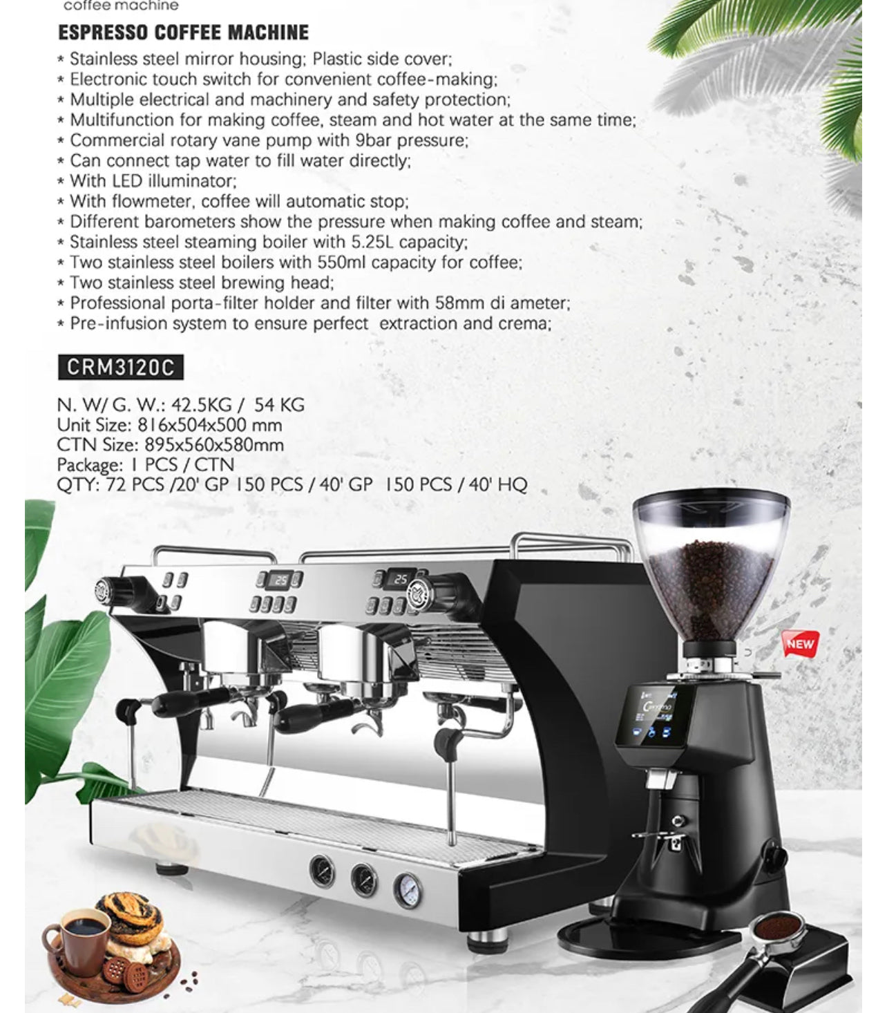 Gemilai CRM 3120 2-Group Commercial Espresso Machine